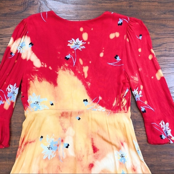 Free People • Time On My Side dress mini floral wrap red yellow crepe tie dye - Picture 13 of 14